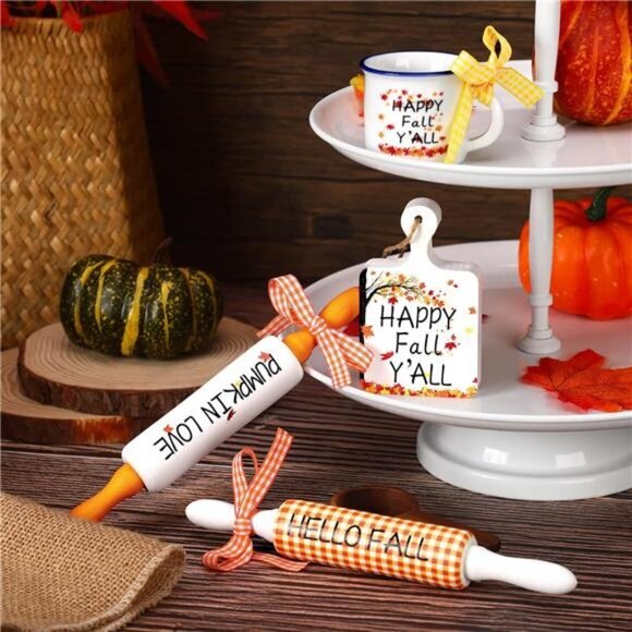 4 Pcs Fall Tiered Tray Decor Set Hello Pumpkin Love Maple Leaf Wood Table Decor‎ - Picture 5 of 6